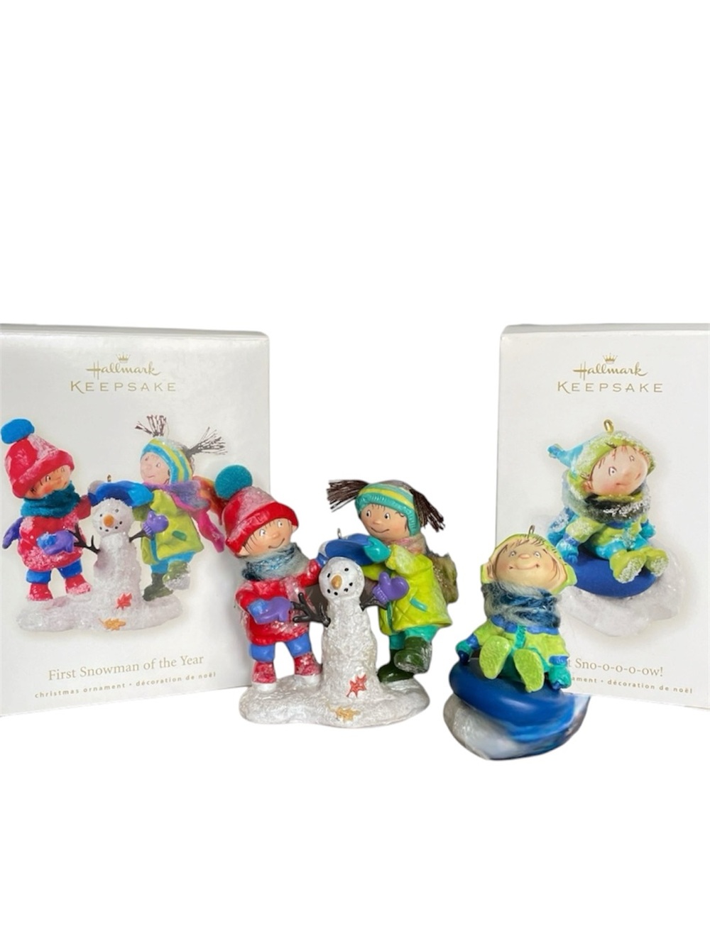 NWOT 2008 Hallmark Kids Playing in Snow Ornaments